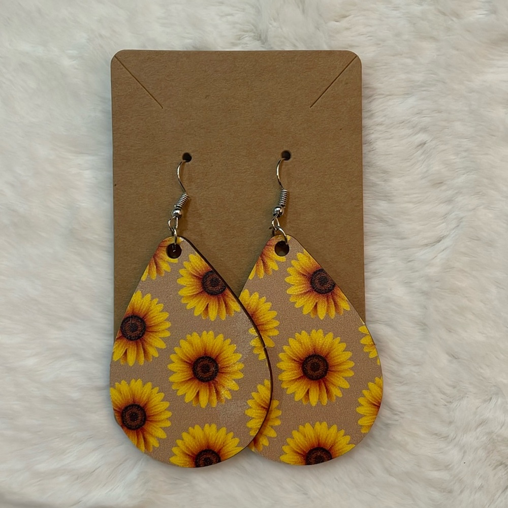 Tan Sunflower Wooden Earrings